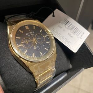 Citizen Gold Chronograph Watch with Black Dial